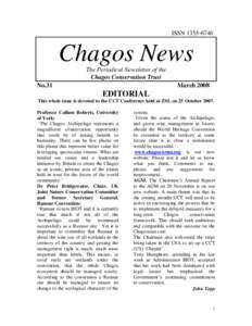 ISSN[removed]Chagos News The Periodical Newsletter of the Chagos Conservation Trust No.31