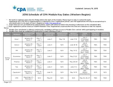 Updated: January 19, Schedule of CPA Module Key Dates (Western Region) *  Pre-work is required, and is due the Friday before the start of the module. Please log in to D2L to review the tasks.
