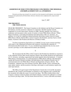 Microsoft Word - US Attorney Matter-WH Executive Privilege _06-27-07_ _FINAL_.doc