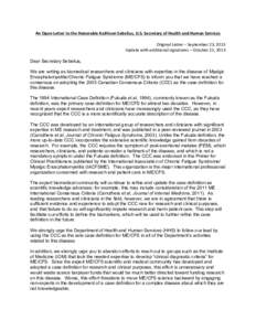 An	
  Open	
  Letter	
  to	
  the	
  Honorable	
  Kathleen	
  Sebelius,	
  U.S.	
  Secretary	
  of	
  Health	
  and	
  Human	
  Services	
   	
   Original	
  Letter	
  –	
  September	
  23,	
  2013