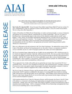www.aiai-infra.org  PRESS RELEASE For Inquires: Lisa Buglione