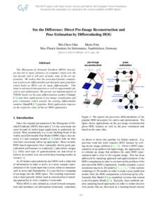 See the Difference: Direct Pre-Image Reconstruction and Pose Estimation by Differentiating HOG Wei-Chen Chiu Mario Fritz Max Planck Institute for Informatics, Saarbr¨ucken, Germany {walon,mfritz}@mpi-inf.mpg.de