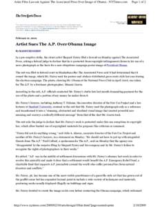 Artist Files Lawsuit Against The Associated Press Over Image of Obama - NYTimes.com  Page 1 of 2 This copy is for your personal, noncommercial use only. You can order presentation-ready copies for distribution to your co