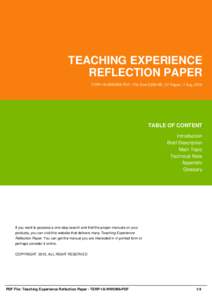 TEACHING EXPERIENCE REFLECTION PAPER TERP-18-WWOM6-PDF | File Size 2,000 KB | 37 Pages | 7 Aug, 2016 TABLE OF CONTENT Introduction