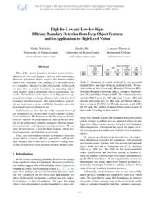 High-for-Low and Low-for-High: Efficient Boundary Detection from Deep Object Features and its Applications to High-Level Vision Gedas Bertasius University of Pennsylvania