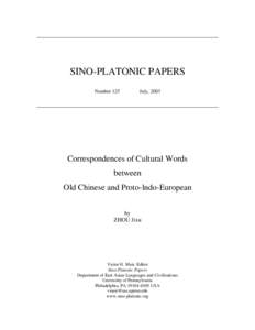 Correspondences of Cultural Words between Old Chinese and Proto-lndo-European