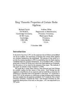 Ring Theoretic Properties of Certain Hecke Algebras Richard Taylor