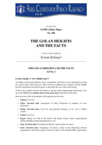Excerpts from  ACPR’s Policy Paper NoTHE GOLAN HEIGHTS