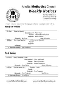 Altofts Methodist Church  Weekly Notices Sunday 29th June  Lectionary (Year A)