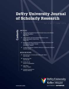 DeVry University Journal of Scholarly Research Contents Vo l . 3 N o . 1