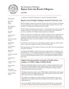 The University of Nebraska  Report from the Board of Regents April______________________________________________________________________________