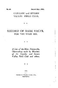 Issued May, No 40. CARADOC and SEVERN VALLEY FIELD CLUB.