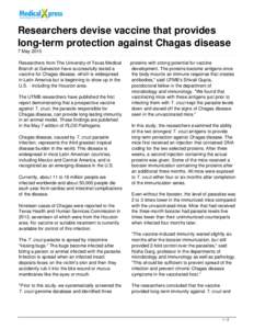 Researchers devise vaccine that provides long-term protection against Chagas disease