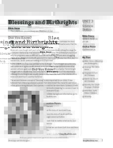 Blessings and Birthrights Bible Verse The LORD bless you and keep you. (Numbers 6:24) UNIT 3 Science