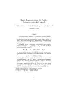 Matrix Representations for Positive Noncommutative Polynomials J.William Helton ∗