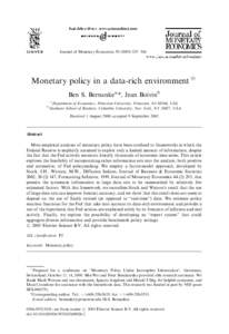 Journal of Monetary Economics–546  Monetary policy in a data-rich environment$ Ben S. Bernankea,*, Jean Boivinb b