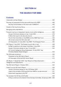 SECTION 4.4 THE SEARCH FOR WMD Contents Introduction and key findings ........................................................................................ 425 Planning and preparation for the post-conflict search 