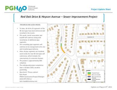 Project Update Sheet  Red Oak Drive & Hayson Avenue – Sewer Improvement Project PROGRESS AND LOOK-AHEAD: 