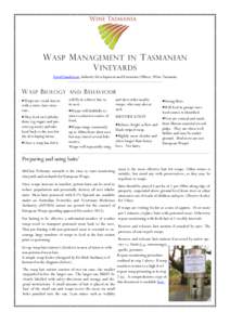 W ASP M ANAGEMENT IN T ASMANIAN V INEYARDS David Sanderson, Industry Development and Extension Officer, Wine Tasmania W ASP B IOLOGY AND B EHAVIOUR Wasps are social insects