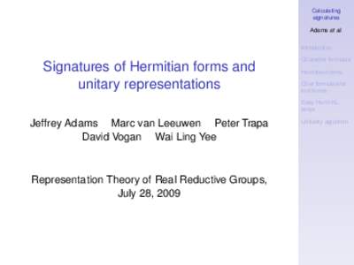 Calculating signatures Adams et al. Introduction  Signatures of Hermitian forms and