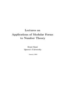 Lectures on Applications of Modular Forms to Number Theory