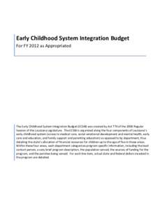 Early Childhood System Integration Budget