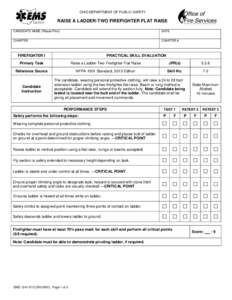 OHIO DEPARTMENT OF PUBLIC SAFETY  RAISE A LADDER-TWO FIREFIGHTER FLAT RAISE CANDIDATE NAME (Please Print)  DATE