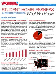 ISSUE BRIEFSTUDENT HOMELESSNESS IN WASHINGTON STATE:
 What We Know SCOPE OF CRISIS