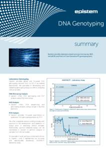 DNA Genotyping summary Epistem provides laboratory based services (microarray, NGS and qPCR) and Point of Care (Genedrive®) genotyping tests.  Laboratory Genotyping