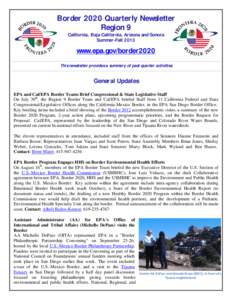 Border 2020 Quarterly Newsletter Region 9 California, Baja California, Arizona and Sonora Summer-Fall[removed]www.epa.gov/border2020