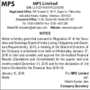 MPS Limited  CIN: L22122TN1970PLC005795 Registered Office: RR Towers IV, 16/17, Super A, Thiru-vi-ka Induatrial Estate, Guindy, Chennai – Corporate Office: C-35, Sector-62, Noida