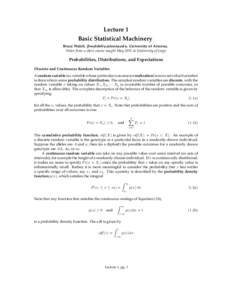 Lecture 1 Basic Statistical Machinery Bruce Walsh. . University of Arizona. Notes from a short course taught May 2011 at University of Liege  Probabilities, Distributions, and Expectations