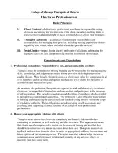 Professional Excellence in Massage Therapy:  Draft Charter