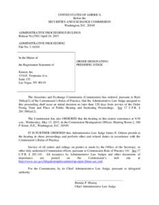 UNITED STATES OF AMERICA Before the SECURITIES AND EXCHANGE COMMISSION Washington, D.CADMINISTRATIVE PROCEEDINGS RULINGS Release NoApril 24, 2015