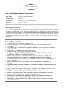 Role, Responsibilities & Person Specification Job Title: Senior Software Developer  Department
