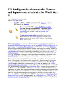 U.S. intelligence involvement with German and Japanese war criminals after World War II From Wikipedia, the free encyclopedia  Jump to: navigation, search