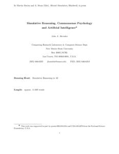 In Martin Davies and A. Stone (Eds), Mental Simulation, Blackwell, in press.  Simulative Reasoning, Commonsense Psychology and Artificial Intelligence* John A. Barnden