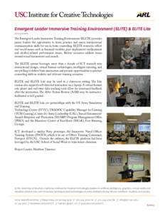 Emergent Leader Immersive Training Environment (ELITE) & ELITE Lite[removed]present The Emergent Leader Immersive Training Environment (ELITE) provides junior leaders the opportunity to learn, practice and assess interpers