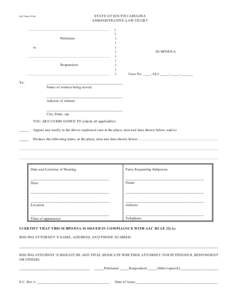 STATE OF SOUTH CAROLINA ADMINISTRATIVE LAW COURT ALC Form #110a  )