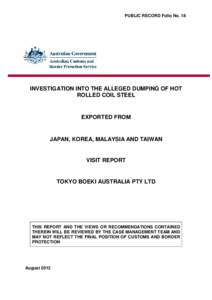 PUBLIC RECORD Folio No. 18  INVESTIGATION INTO THE ALLEGED DUMPING OF HOT ROLLED COIL STEEL  EXPORTED FROM