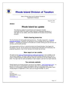 Rhode Island Division of Taxation State of Rhode Island and Providence Plantations Department of Revenue August 22, 2012 ADV