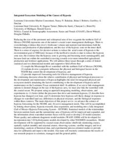 Integrated Ecosystem Modeling of the Causes of Hypoxia Louisiana Universities Marine Consortium, Nancy N. Rabalais, Brian J. Roberts, Geoffrey A. Sinclair Louisiana State University, R. Eugene Turner, Dubravko Justić, C