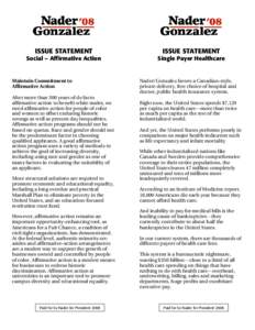 ISSUE STATEMENT  Social – Affirmative Action Maintain Commitment to Affirmative Action