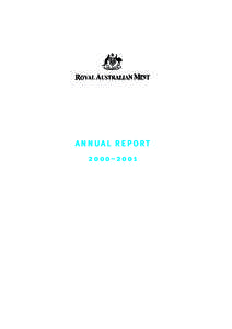 ANNUAL REPORT 2000–2001 © Commonwealth of Australia 2001 ISBN: [removed]This work is copyright. Apart from any use as permitted under the Copyright Act 1968, no part may
