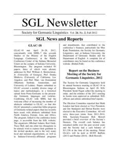 SGL Newsletter Society for Germanic Linguistics Vol. 24, No. 2, FallSGL News and Reports