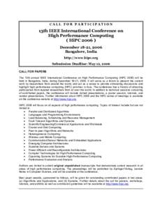 CALL FOR PARTICIPATION  13th IEEE International Conference on High Performance Computing ( HiPCDecember 18-21, 2006
