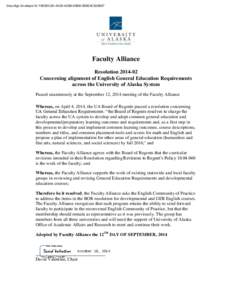 DocuSign Envelope ID: F95DDC2D-AAD0-4D3B-8DBB-D5BE8C33DB67  Faculty Alliance ResolutionConcerning alignment of English General Education Requirements across the University of Alaska System
