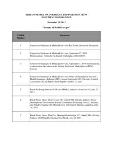 SUBCOMMITTEE ON OVERSIGHT AND INVESTIGATIONS DOCUMENT BINDER INDEX November 19, 2013 