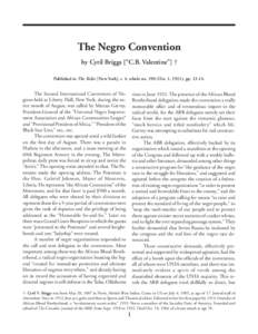 Valentine: The Negro Convention [events from Aug. 1, [removed]The Negro Convention by Cyril Briggs [“C.B. Valentine”] †