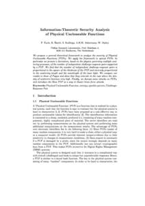 Information-Theoretic Security Analysis of Physical Uncloneable Functions  c, S. Stallinga, A.H.M. Akkermans, W. Ophey P. Tuyls, B. Skori Philips Research Laboratories, Prof. Holstlaan 4,